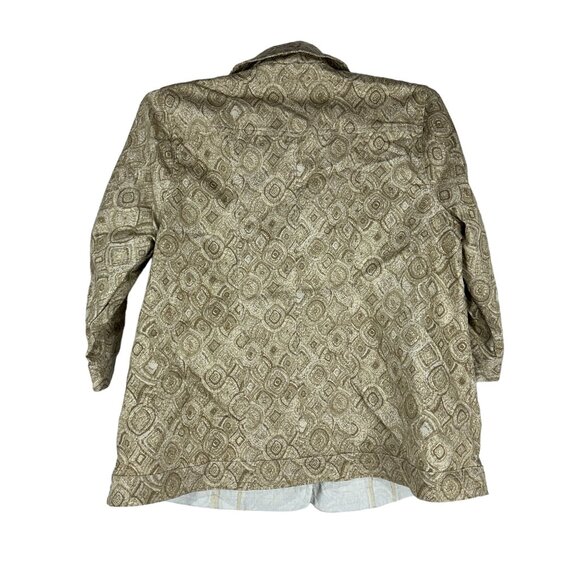 CJ Banks Women's Stretch Button-Up Shirt 1X Cotton/Polyester Beige Pattern - Picture 2 of 5